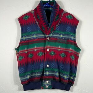 🔥🔥 Vintage 90s EMI Breckenridg Aztec Print Fleece Acrylic Vest Sz Medium - EUC